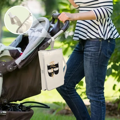 Vista 3 de Cambiador de pañales de bebé beige para niños pequeños, tapete portátil para cambiar pañales con bolsillo de almacenamiento para viajes, aparador