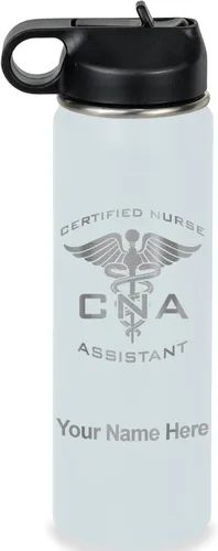 Vista 37 de LaserGram Botella de agua personalizada, asistente de enfermería certificada por la CNA, acero inoxidable de doble pared aislada al vacío con popote