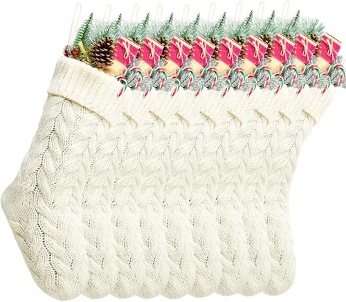 Vista 33 de Medias de Navidad, 18 pulgadas, calcetines de punto trenzado azul para decoración de Navidad, paquete de 4
