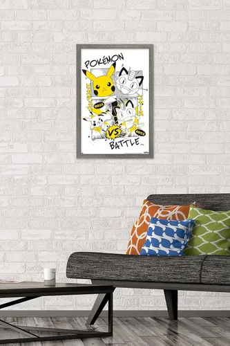 Vista 2 de Trends International Pokémon - Póster de pared de anime de batalla, 22.4 pulgadas de largo x 14.7 pulgadas, versión enmarcada de madera de granero