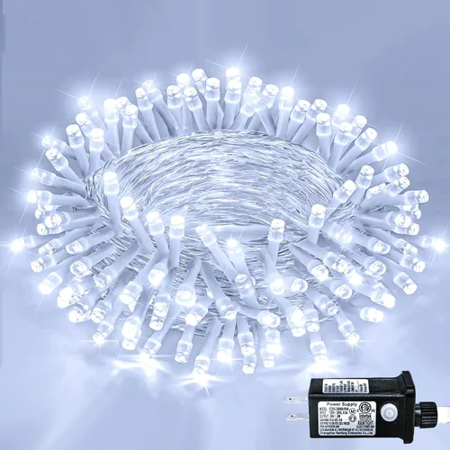 Vista 31 de Guirnalda de 120 luces LED rojas impermeables para exteriores, luces de Navidad rojas de 40 pies, 8 modos, cable transparente, guirnalda de luces