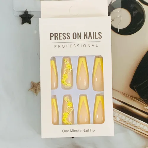 Vista 6 de Uñas postizas largas a presión, punta francesa de bailarina, 24 uñas postizas reutilizables de cobertura completa con pestañas adhesivas, uñas