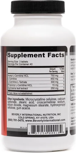 Vista 2 de Beverly International Quadracarn Mezcla de carnitina ultra premium probada en laboratorio para pérdida de grasa, definición muscular, metabolismo