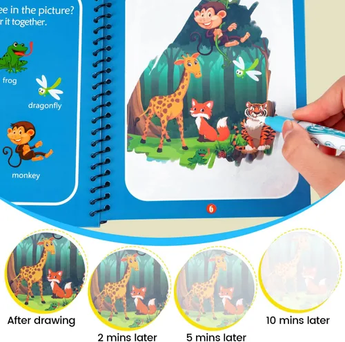 Vista 5 de Paquete de 8 libros para colorear con agua, libros reutilizables para pintar con agua con dinosaurios para niños pequeños, libro para colorear