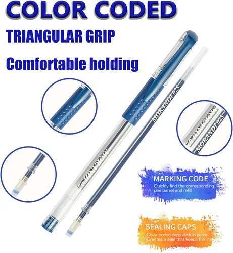 Vista 4 de Paquete de 48 bolígrafos de gel azules, 24 bolígrafos de gel de colores con 24 repuestos, 40% más de tinta para escribir suavemente para adultos