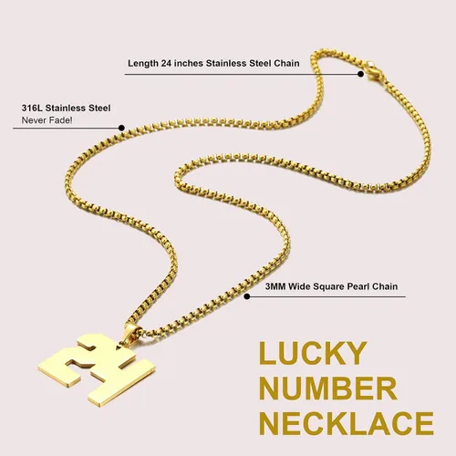 Vista 4 de Collar de Número Dorado para Hombre, Cadena de Acero Inoxidable con Colgante de Número para Atletas, Joyería Deportiva Personalizada para Niños