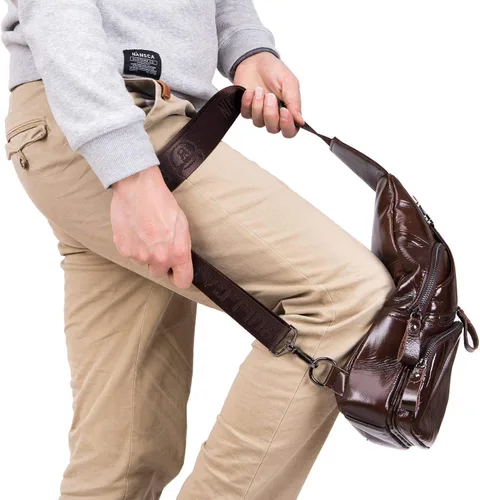 Vista 6 de Bolsos cruzados para hombre, bolso bandolera de cuero, mochilas casuales para el pecho, bolsa de hombro, mochilas de senderismo de viaje