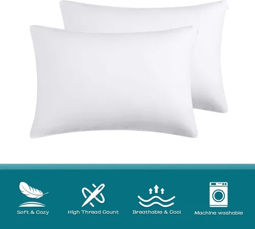 Vista 6 de Juego de 2 fundas de almohada 100% algodón con cremallera, tamaño estándar, supersuaves y transpirables, fundas de almohada con cremallera, fundas