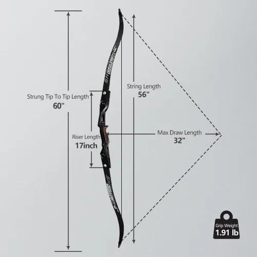 Vista 2 de PMZ Arco recurvo de 60" para adultos Takedown Caza Metal Riser 20-60Lbs