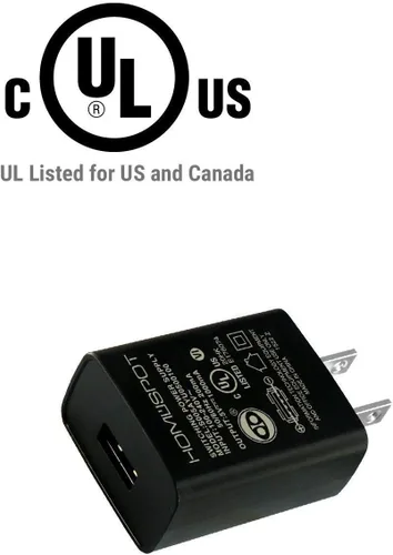 Vista 2 de Cargador de pared USB certificado UL Fuente de alimentación 5v1A (1000mA) Adaptador de corriente de viaje portátil universal Bloque de enchufe