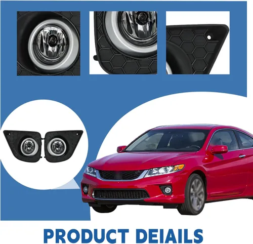 Vista 2 de Silscvtt 2 piezas de montaje de luces antiniebla de repuesto para Accord Coupe 2013-2015, lentes transparentes con bombillas y biseles, luz