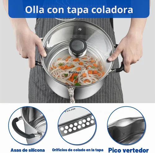 Vista 2 de SLOTTET Olla de Caldo de Acero Inoxidable de 6 Cuartos con Tapa de Vidrio con Colador, Olla de Sopa de 6 Qt Multiusos con Pico Vertedor, Mango