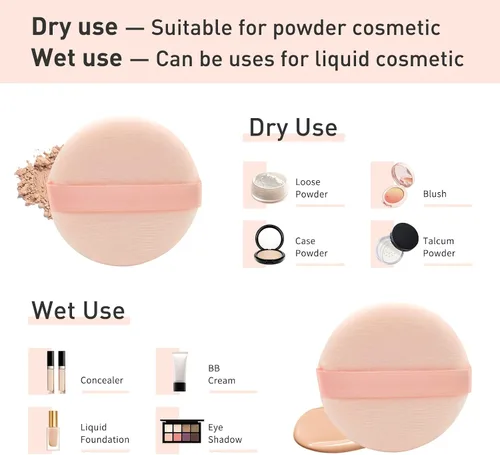 Vista 2 de 4 almohadillas de algodón para polvo, esponja de maquillaje suave para base de polvo suelto, almohadillas para la cara, base cosmética corporal 3.15
