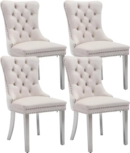 Vista 84 de Juego de 2 sillas de comedor de terciopelo beige, sillas de comedor tapizadas beige01