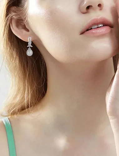 Vista 4 de Pearl Teardrop Earrings for Wedding Bridal 925 Sterling Silver with Freshwater Pearls Dangle Earrings for Women Perfect for Holiday Gifts