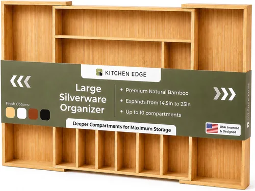 Vista 15 de KitchenEdge Organizador Premium de Cubiertos, Vajilla y Utensilios para Cajones de Cocina, Grado Comercial Apto para Alimentos, Expandible de 10.5 a