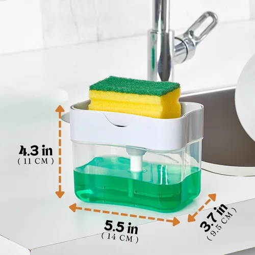 Vista 6 de HEFA Dispensador de jabón para platos y soporte de esponja para fregadero de cocina, dispensador de jabón para lavar platos, esponja para platos