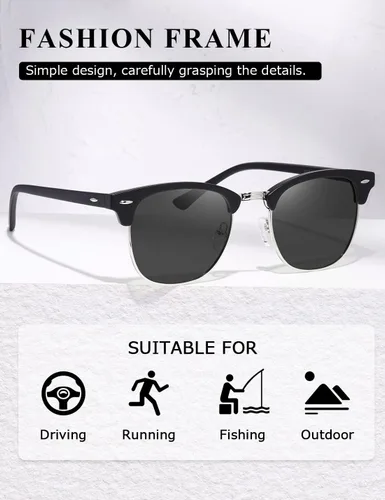 Vista 4 de AEVOGUE Gafas de sol polarizadas para mujeres y hombres con montura semi sin montura retro AE0369 (lente gris negro mate y lente gris carey gris)