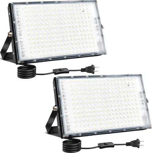 Vista 8 de Luz de inundación de 50 W para exteriores, paquete de 4 luces LED de 5000 lúmenes, 6500 K súper brillantes, enchufe para exteriores, luces