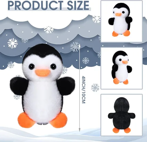 Vista 2 de Skylety 8 Piezas Mini Animales de Peluche de Pingüino de 4 Pulgadas a Granel Llaveros de Peluche de Pingüino para Regalos de Favor de Fiesta de Negro