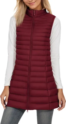 Vista 8 de ELFJOY Chaleco de plumón medio largo para mujer, chaleco acolchado ligero, chaqueta cortavientos elegante Negro