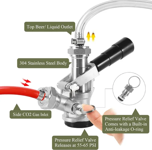 Vista 3 de All 304 Stainless Steel D System Keg Coupler, Beer Tap Coupler with 1/4’’ Beer Line Barb & 5/16’’ Gas Line Barb, Heavy Duty US D Sankey Coupler for