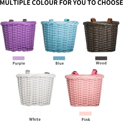 Vista 8 de MEGHNA Mini cesta tejida para bicicleta para manillar de bicicleta para niña y niño para scooter, varios colores Azul