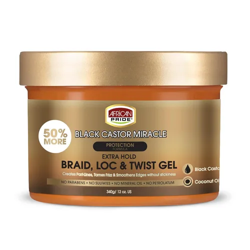Vista 11 de African Pride Black Castor Miracle Extra Hold Braid, Loc, Twist Gel – Gel para trenzas de sujeción extrema para el cabello, control de bordes y doma