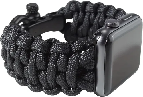 Vista 2 de Savior Survival Gear - Correa de repuesto para Apple Watch de 1.65”/42 mm, hecha de 550 cuerda de paracaídas con grillete ajustable de acero Negro