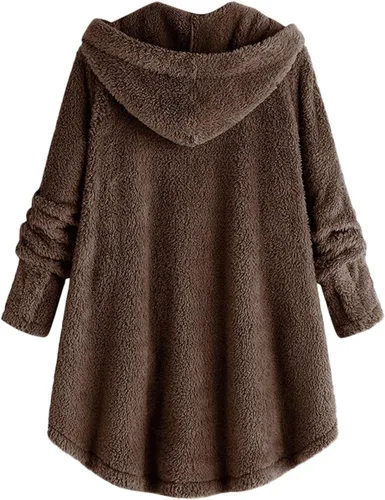 Vista 4 de babysbule Sudaderas de forro polar de gran tamaño para mujer, con botones, manga larga, túnica para invierno, abrigos, blusas, sudaderas con capucha