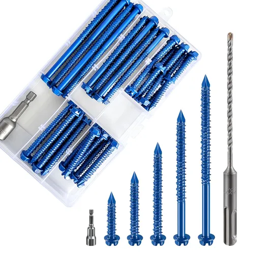 Vista 17 de Wensilon (30 piezas) 1/4 "* 1-1/4" cabeza hexagonal ranurada anclaje tornillo de hormigón cabeza hexagonal azul, utilizado para anclar mampostería