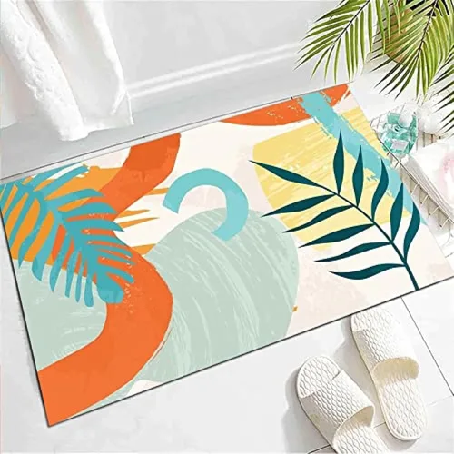 Vista 4 de Alfombra de área con diseño de dibujos animados en acuarela, estilo bohemio de mediados de siglo, con diseño de hojas de palmera tropicales, suave