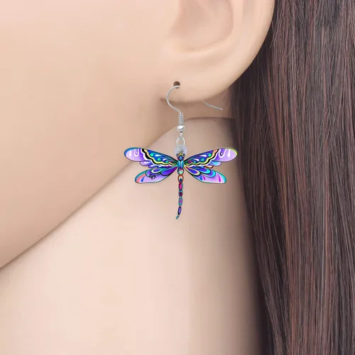 Vista 2 de Bonsny Aretes de acrílico con forma de libélula de acrílico, joyería de moda para mujeres y niñas