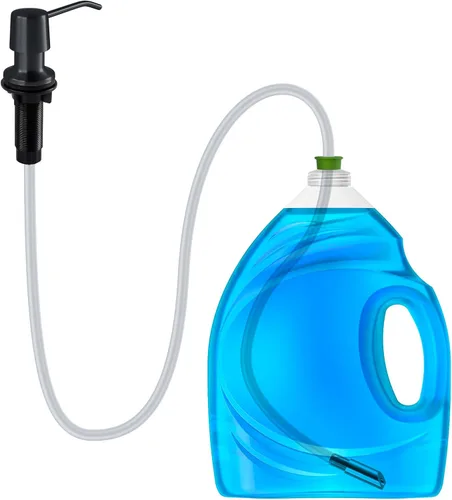 Vista 8 de Dispensador de jabón para fregadero de cocina, boquilla de 4 pulgadas y botella de capacidad de 16 onzas, dispensador de jabón negro para encimera