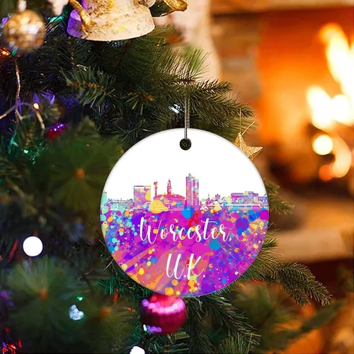 Vista 3 de Two-Side Printed United Kingdom-Worcester Ceramic Christmas Ornament, Novelty for Family Friends Kids, Colorful City Painting Christmas Keepsake
