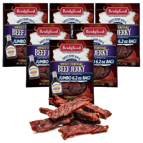 Vista 17 de Bridgford Sweet Baby Ray's Beef Jerky Sweet N Spicy 6.2 onzas, paquete de 3 – Cecina de res dulce y picante alta en proteínas para tu preferencia