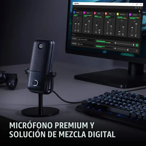 Vista 2 de Elgato Wave:1 - Micrófono de condensador USB cardioide premium para transmisión, juegos, oficina en casa, software mezclador gratuito, complementos