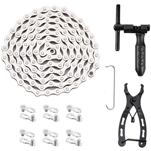 Vista 9 de Kit de reparación de cadena de bicicleta, cadena de bicicleta de 6/7/8 velocidades, alicates de eslabones de bicicleta, rompedor de cadena/cortador
