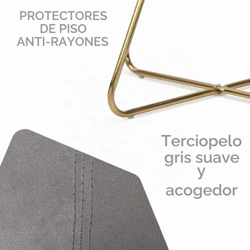 Vista 5 de Milliard Silla decorativa de terciopelo circular para sala de estar, dormitorio y oficina en casa con patas doradas (gris)