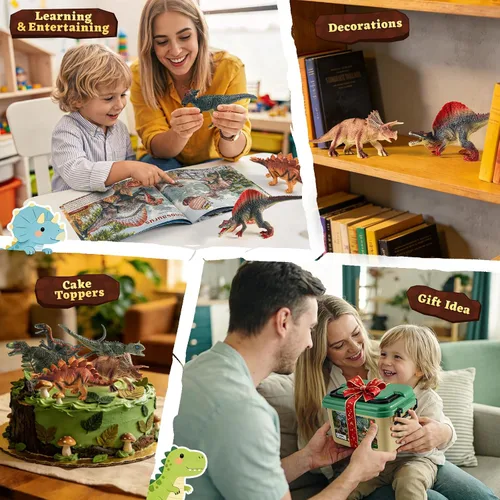 Vista 4 de OENUX Juguetes de dinosaurio para niños de 3 a 5 años, 12 piezas realistas de dinosaurios jurásicos con folleto educativo, dinosaurio de plástico