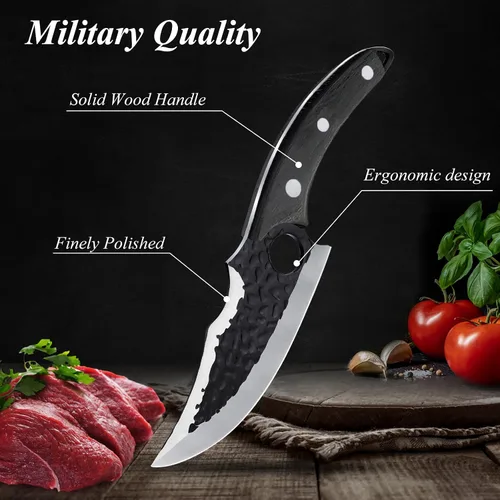 Vista 5 de Cuchillo de chef forjado a mano, cuchillo vikingo de 6 pulgadas con funda de cuero, cuchillo de cocina de acero japonés hecho a mano, cuchillo