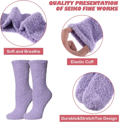 Vista 6 de LINEMIN Calcetines mullidos para mujer, acogedores, esponjosos, cálidos, de microfibra, suaves, para el hogar, para dormir