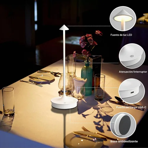 Vista 3 de Cordless Table Lamp Rechargeable LED Table Lamps Battery Operated 4000mAh Touch Dimmable Wireless Lamp Waterproof Portable Outdoor Table Light for