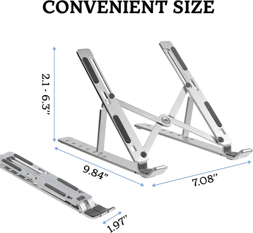 Vista 5 de FlexElevate - Soporte ajustable para laptop de 7 niveles, color plateado, acero al carbono, elevador ergonómico para escritorio, compatible