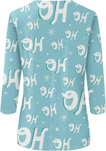 Vista 3 de Camisetas de Navidad para mujer, camisas de manga larga de Navidad para mujer, estampado de copos de nieve, tres cuartos