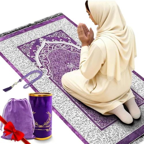 Vista 9 de Alfombra de oración musulmana portátil y cuentas con caja de regalo, tapete de oración islámica suave, tapete de oración de viaje para hombres