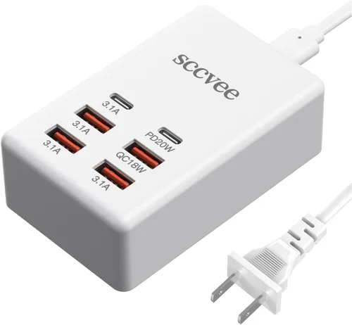 Vista 9 de sccvee Cargador USB C de 140 W GaN, adaptador de corriente para portátil de 100 W, bloque de carga rápido, estación de carga de 4 puertos USB C