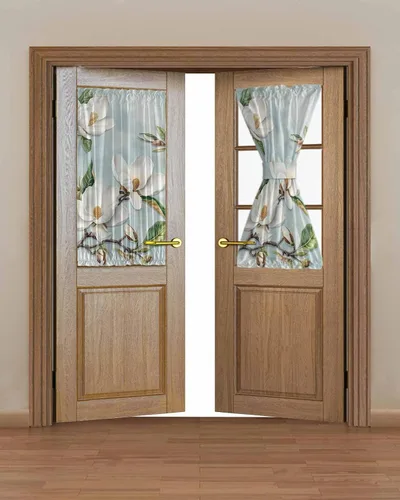 Vista 2 de Cortinas de puerta francesa negras retro para ventana de puerta, panel de cortina con bolsillo para barra con alzapaños para luz lateral delantera