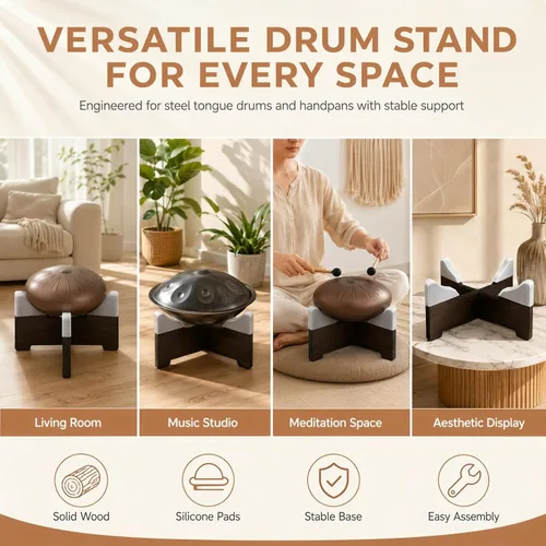 Vista 2 de Soporte de tambor de lengua de madera ajustable con almohadilla antideslizante de silicona, soporte para exhibición y rendimiento de tambor
