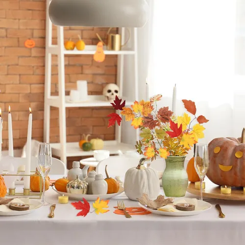 Vista 6 de 100 piezas de hojas de arce artificiales, hojas de otoño y otoño, guirnalda mixta surtida para manualidades, bodas, festivales, decoraciones
